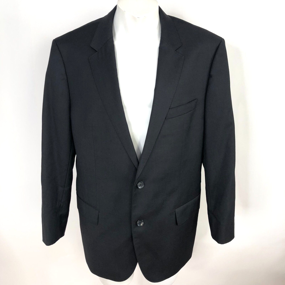 Hugo Boss Huge Genius 46 R 100% Wool Blend Button Blazer Sport Coat Jacket Black
